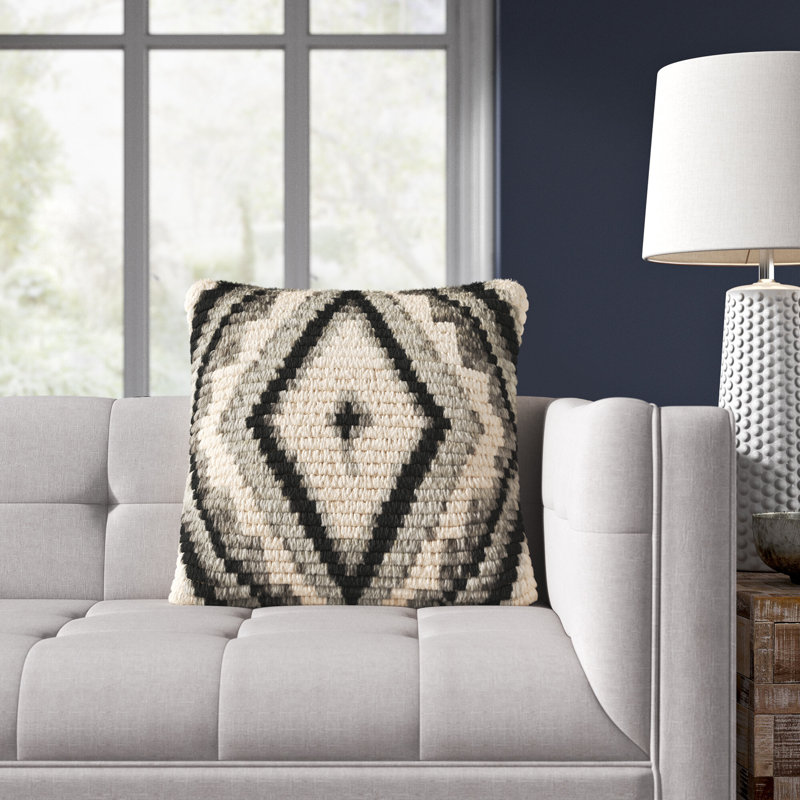 Cyan Geometric Wool Throw Pillow, 20" x 20", Polyester