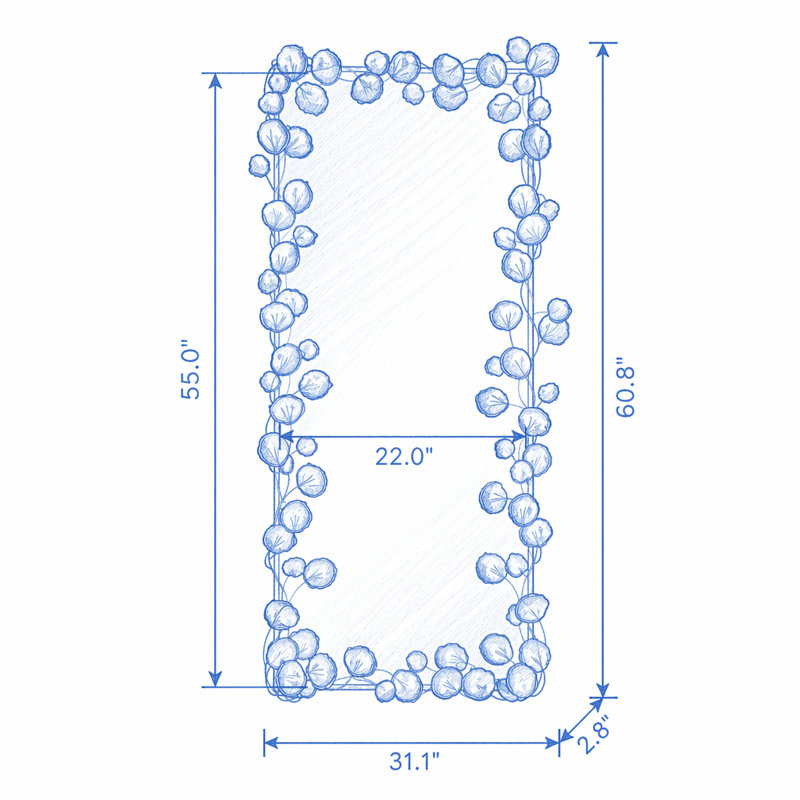 Miroir pleine grandeur avec détails feuille d'or, plancher Miiror
