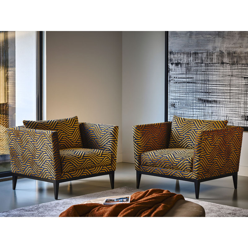 Mélange de polyester jacquard moderniste, Or sur bleu