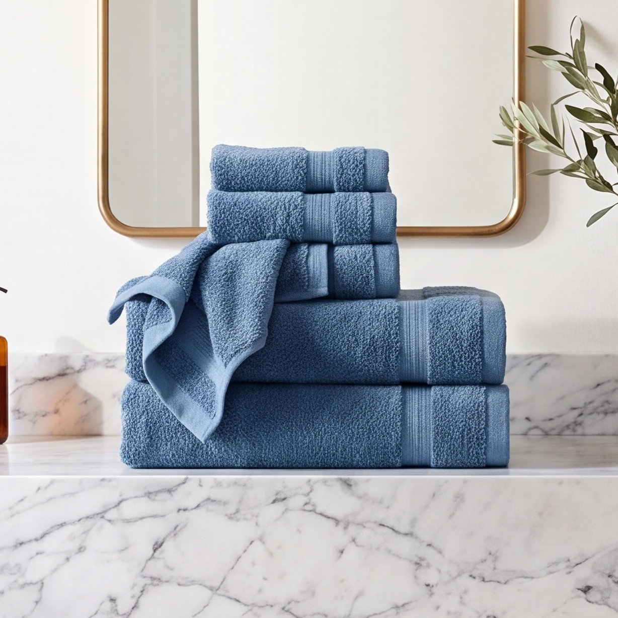 6-Piece Quick-Dry Cotton Towel Set, Blue