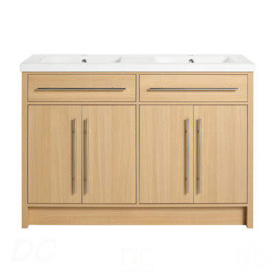 48" Freestanding Bathroom Vanity With Resin Sink, 4-Soft Closing Door, Plywood (KD-PACKING)