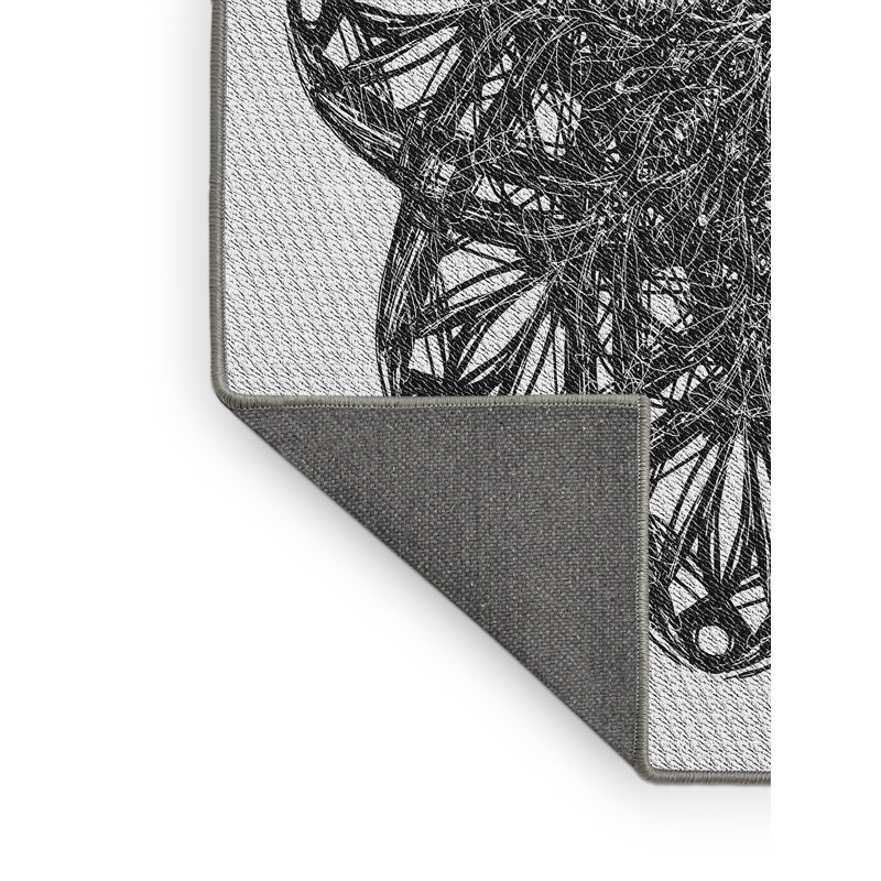 Tapis noir/blanc tissé à la machine, Rectangle 8 pi x 12 pi