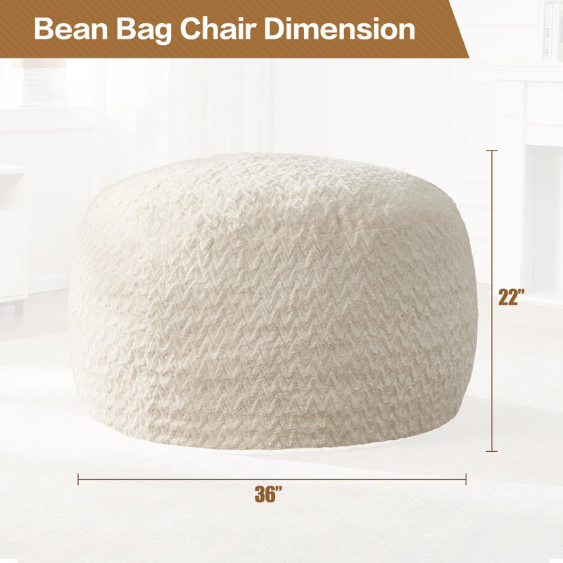 Fauteuil à billes 3 pi, Fausse fourrure blanche, H 22 po x l 36 po x P 36 po