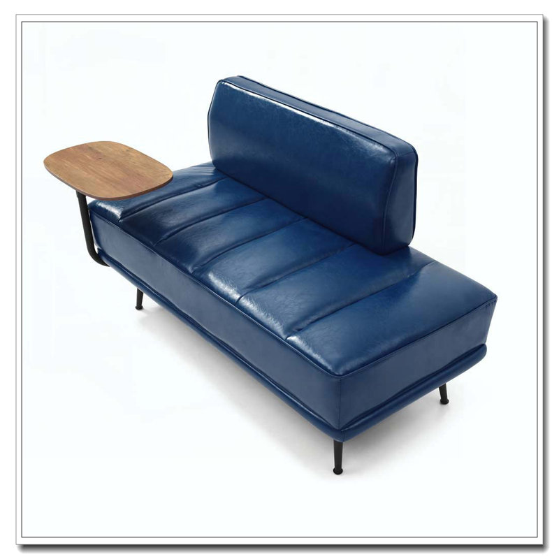 Banc de bout moderne de 55 po de large avec revêtement en similicuir et table d'appoint, Bleu