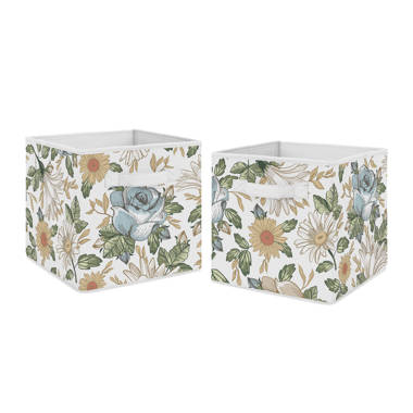 Mei Flowers Chinoiserie Style Storage Bins with Lids for Organizing Lidded  Home Storage Bins with Handles Oxford Cloth Storage Cube Box for Room