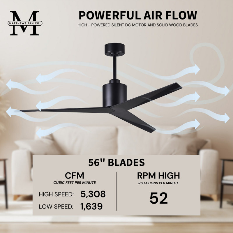 Eliza Outdoor Downrod Ceiling Fan, Matte Black, Matte Black