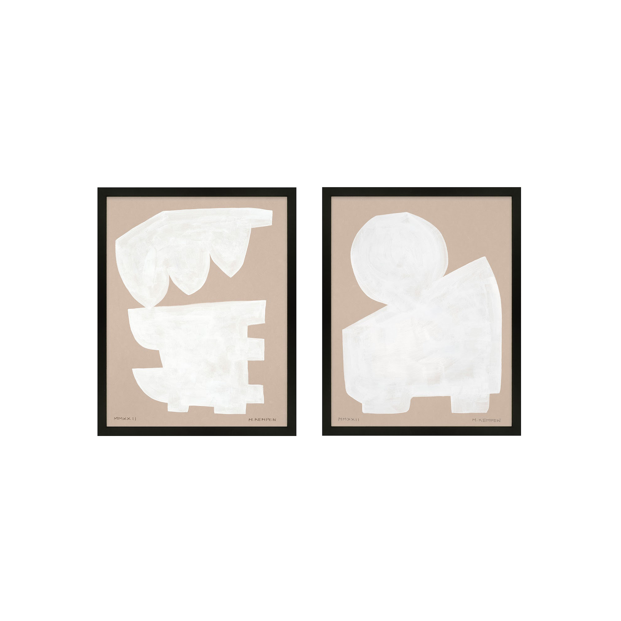 Modules In White, Set Of 2 by Michael Kempen, 24" W x 30" H, Black Framed