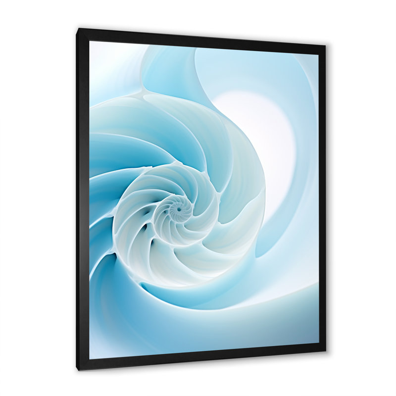 Abîme azur, Nautilus spirale sur toile, H 40 po x l 30 po x P 1,5 po, Cadre simple noir