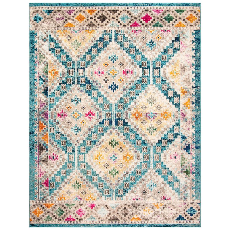 Felty Southwestern Dark Blue/Yellow/Beige Area Rug, Rectangle 10' x 14'