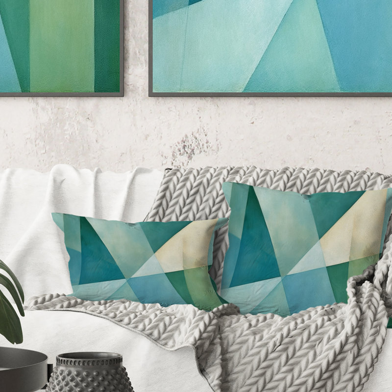 Coussin décoratif vert à motif abstrait géométrique Fusion II