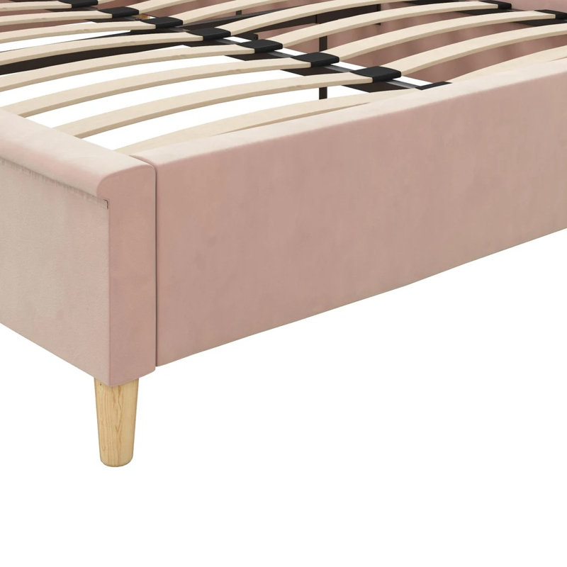 Velvet Upholstered Platform Bed, Pink, Full