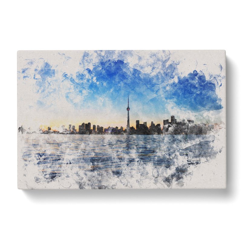 Toronto Skyline Watercolour - Wrapped Canvas, 60cm H x 91cm W x 3cm D