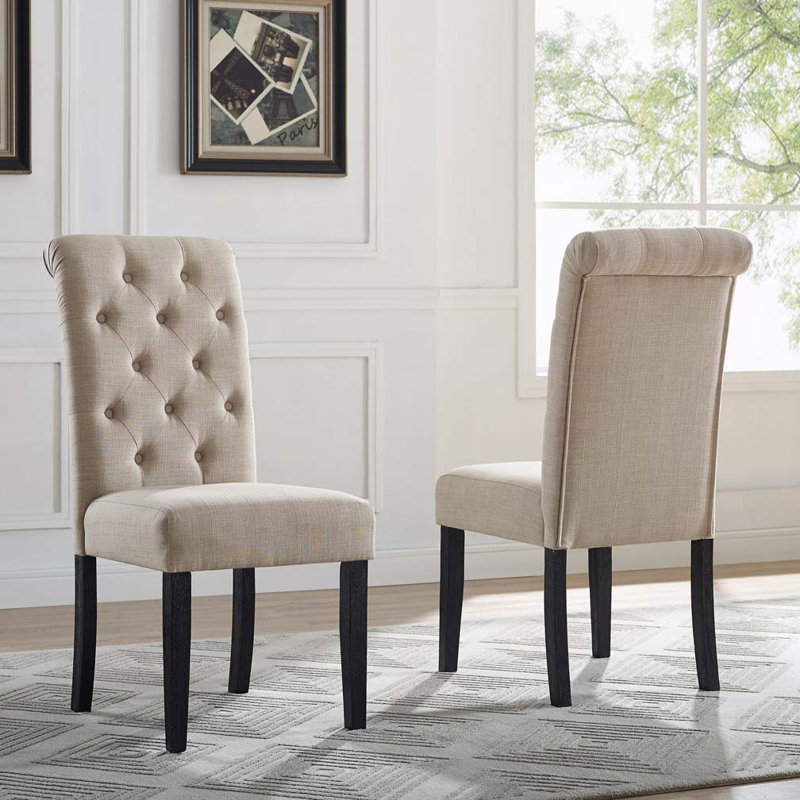 Ensemble de chaises de salle à manger rembourrées en polyester avec dossier capitonné et pieds en bois, Tanné