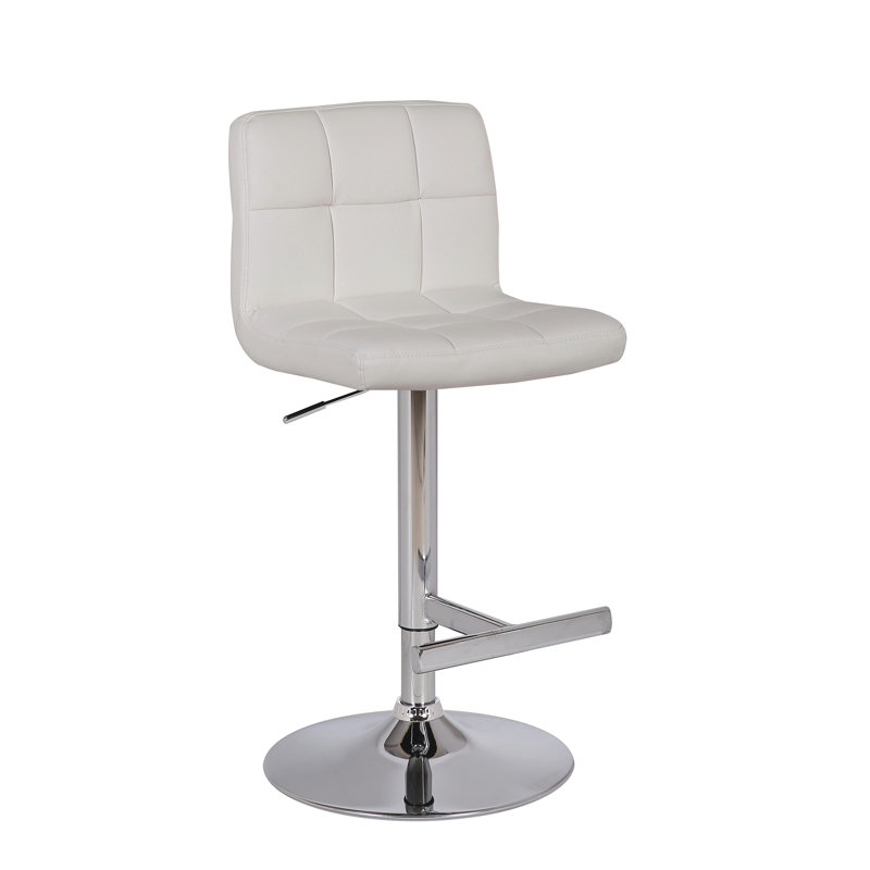 Swivel Upholstered Faux Leather Adjustable Height Bar Stool, White