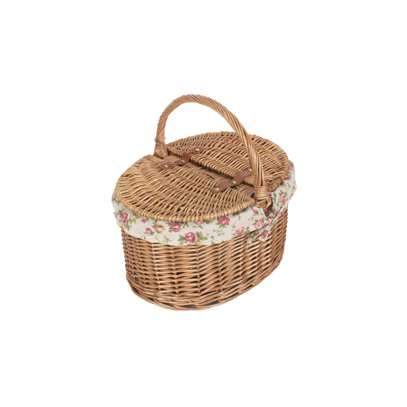 Wicker Lidded Picnic Hamper Basket with Lining