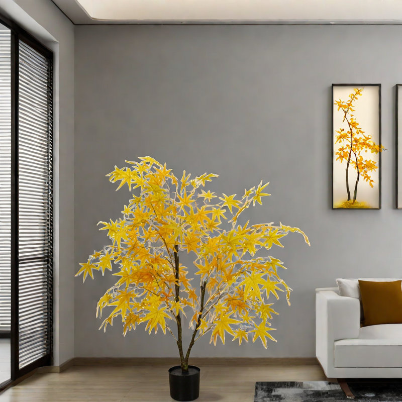 Artificial Maple Tree, Faux Yellow Maple Leaves Silk Maple Tree With Planter