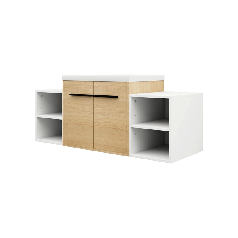 Meuble-lavabo mural avec 2 portes et tablettes de rangement latérales, H 20,5 po x l 47,68 po x P 17,68 po, 2