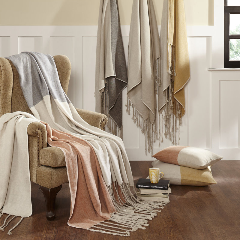 Jeté à rayures Pure Linen, Orange