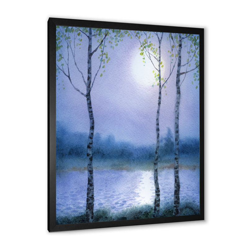 Paysage de bouleaux au printemps - Peinture, H 20 po x l 12 po, Cadre photo noir