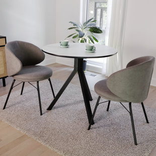 Ensemble de salle à manger moderne 3 pièces - table ronde en faux marbre 31,5 po et 2 chaises rembourrées à dossier demi-tonneau gris