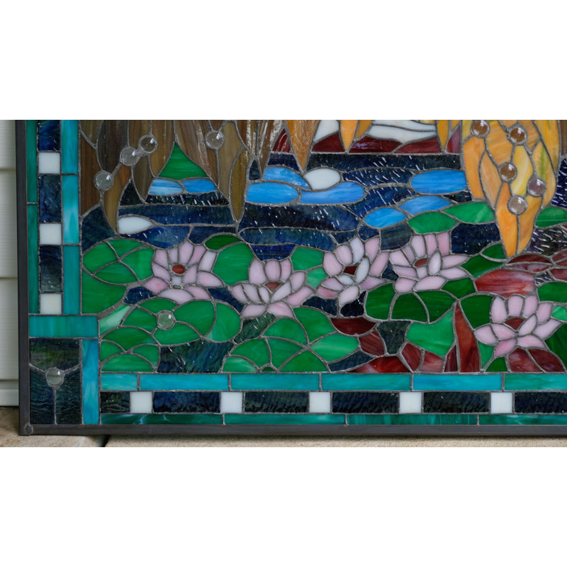 Vitrail de fenêtre en verre coloré à motif de fleurs de Lotus Waterlily