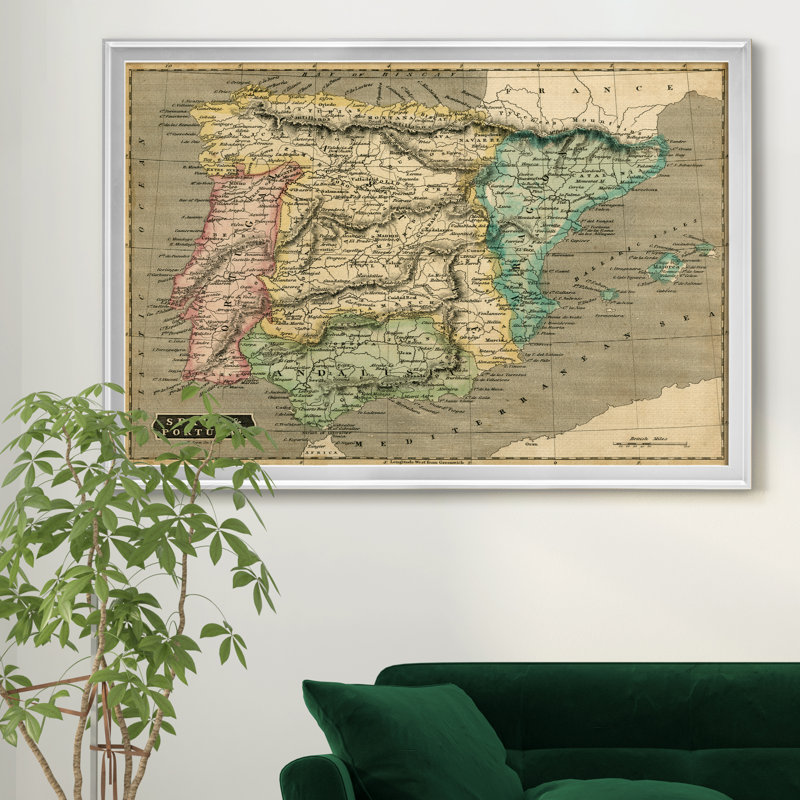 Carte de l’Espagne de Thomson-impression d’art graphique sur toile encadrée, H 22,5 po x l 30,5 po x P 1,5 po