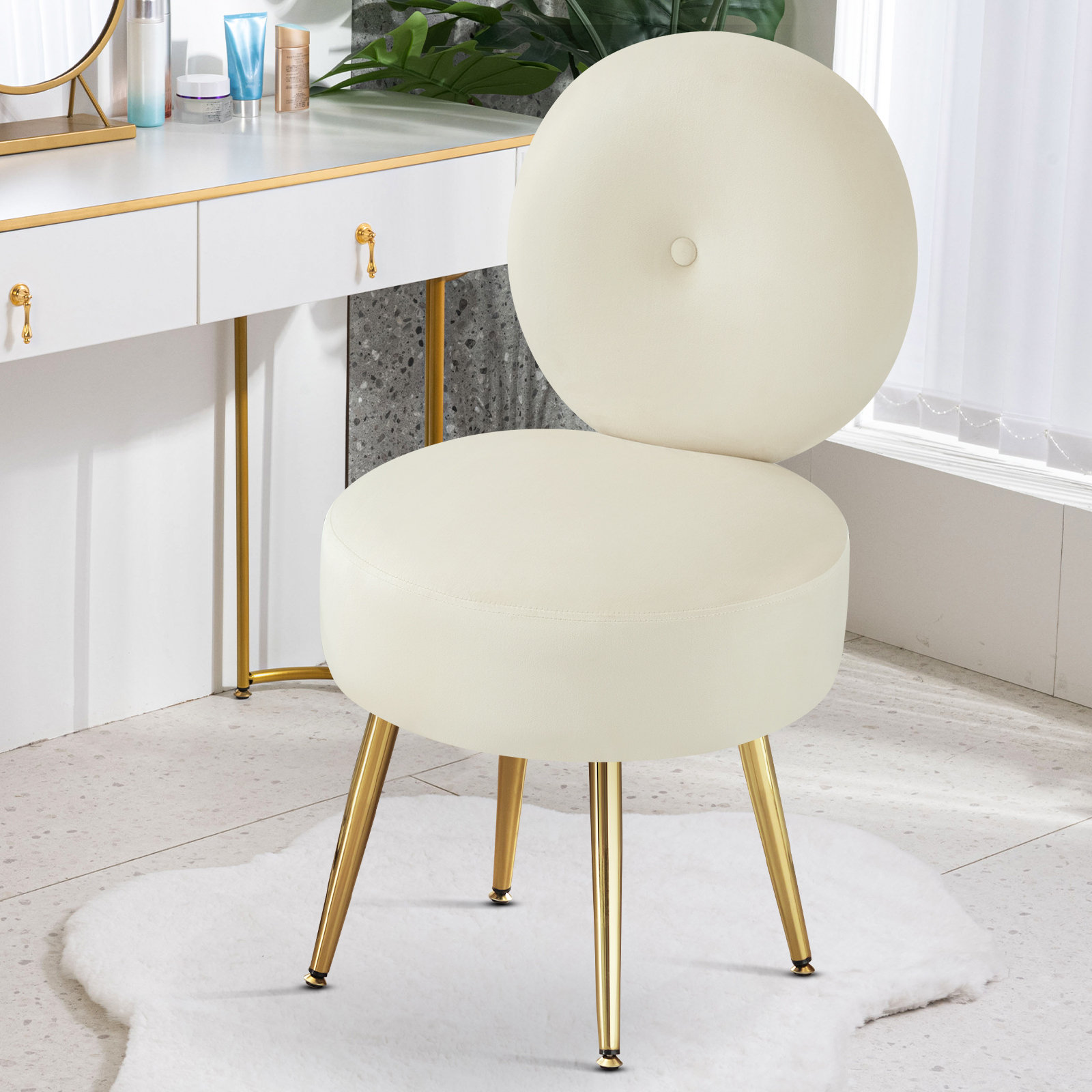 Mercer41 Noehly Upholstered Velvet Accent Stool Vanity Chair & Reviews ...