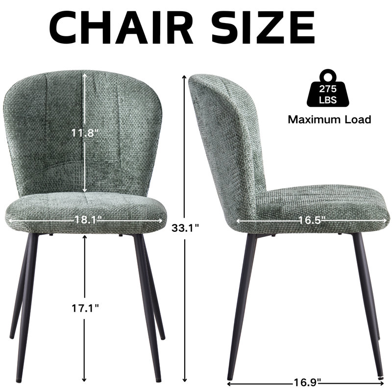 Dining Chairs, Upholstered Chenille Fabric Kitchen Chairs With Metal Legs Wingback For Bedroom, Living Room, Apartment, 2