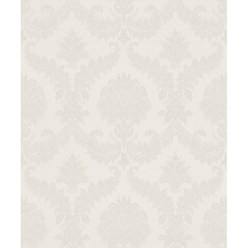 Elgin Traditional Damask Design Embossed Satin 10m x 53cm Wallpaper Roll, Pearl White