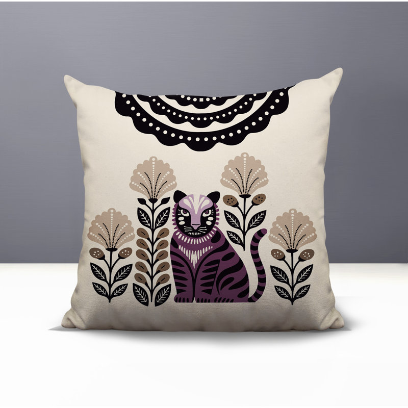 Oreiller carré réversible intérieur / extérieur Nara Tiger, Mauve, Carré 15 po