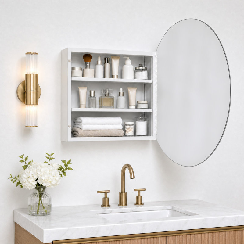 Armoire à pharmacie ronde sans cadre 30 po x 30 po, avec surface de rangement et armoire murale pour salle de bain et salle d'eau