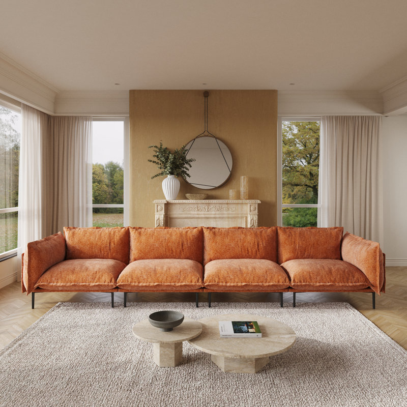 Canapé modulaire en velours de 147,24 po de largeur Almendarez, Orange