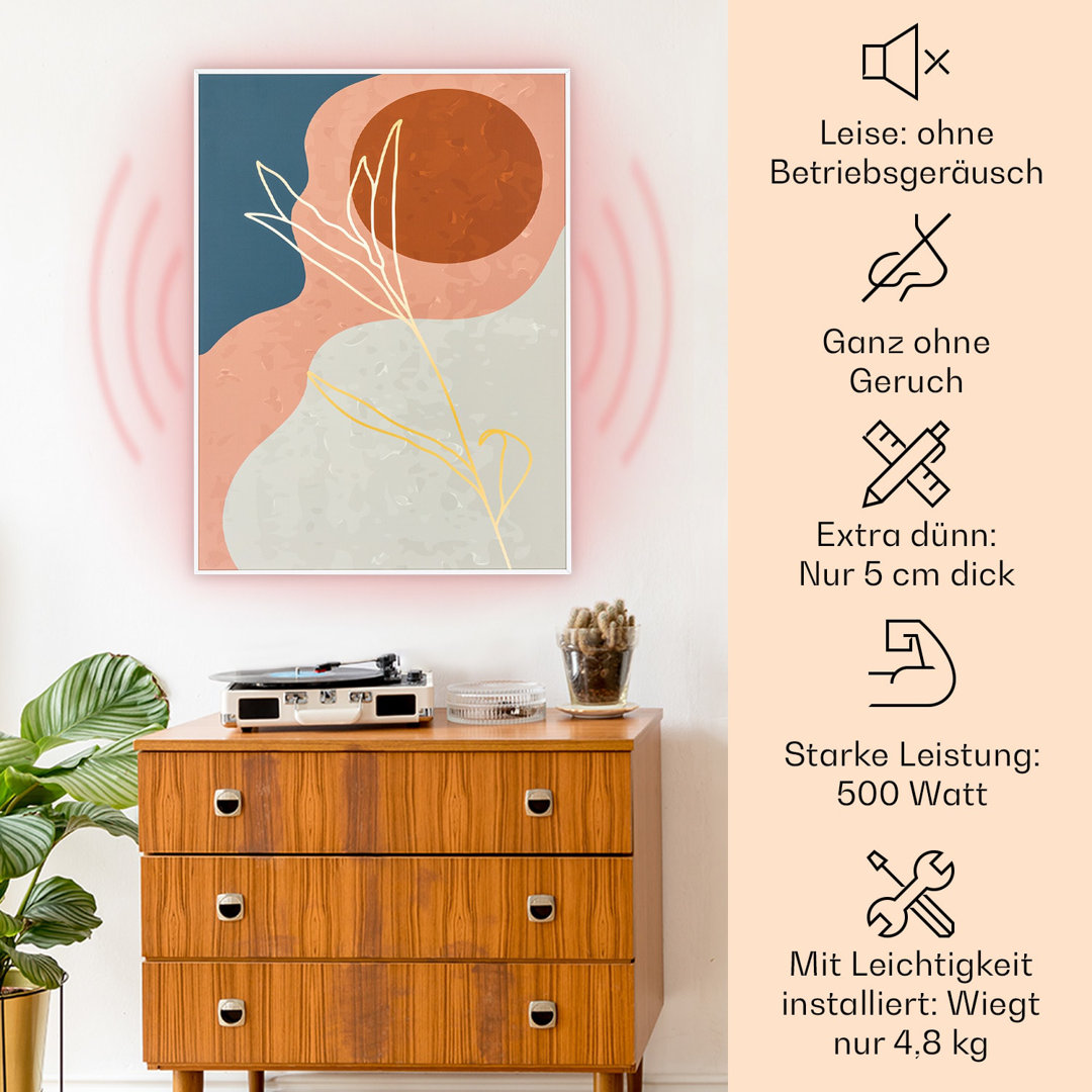 Wonderwall Air Art Smart Infrarotheizung 60x80cm 500W Wandinstallation App-Steuerung Goldene Linien