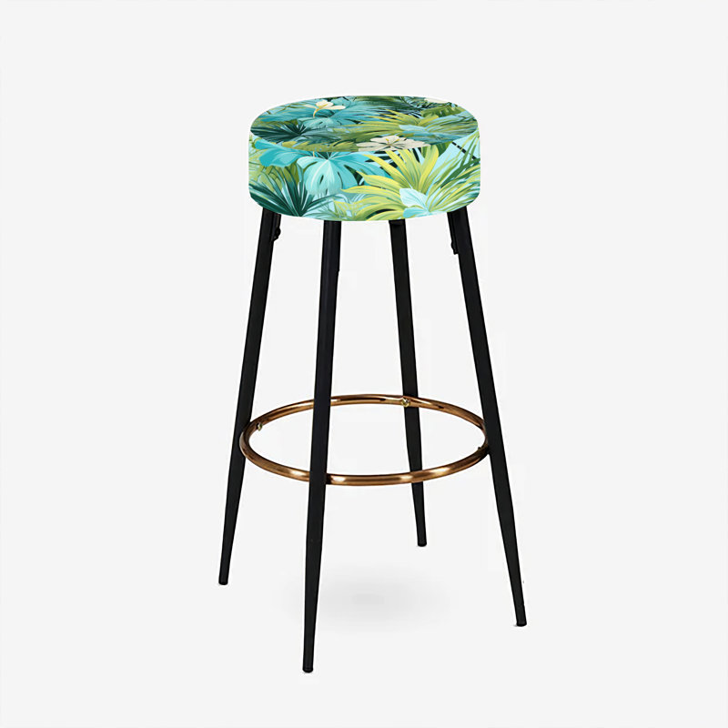 Ensemble de 2 tabourets de bar azur et vert à motif tropical - motif tropical III
