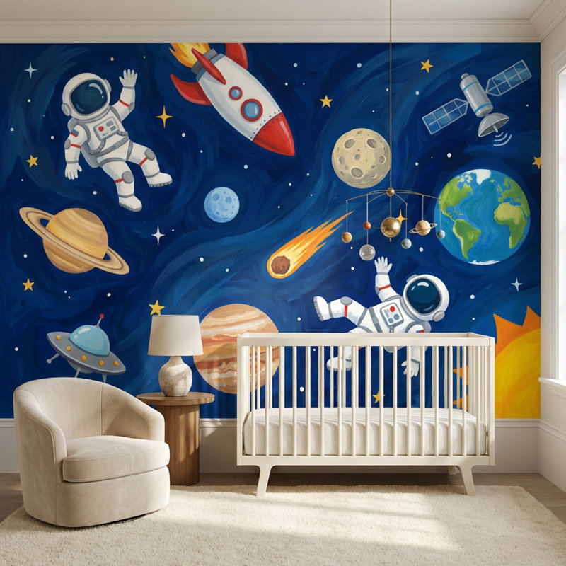 Astronaute, papier peint, planètes, décoration murale, 200 po x 120 po, Peler et coller