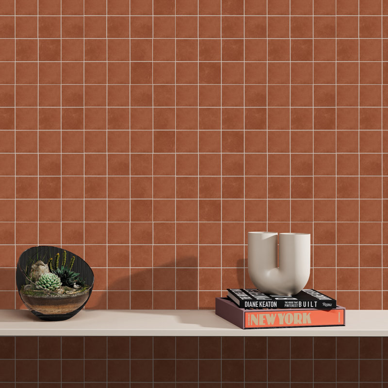 Literary License 3'' W x 3'' L Porcelain Concrete Look Tile Grid Mosaic Sheet, Quarry Red