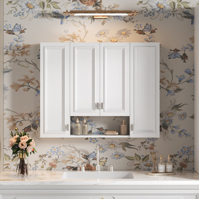 41" Modern Bathroom Cabinet with 5 Adjustable Shelves, Open Shelf, Soft-Closing Hinges, Wall-Mounted Medicine Cabinet for Bathroom, White