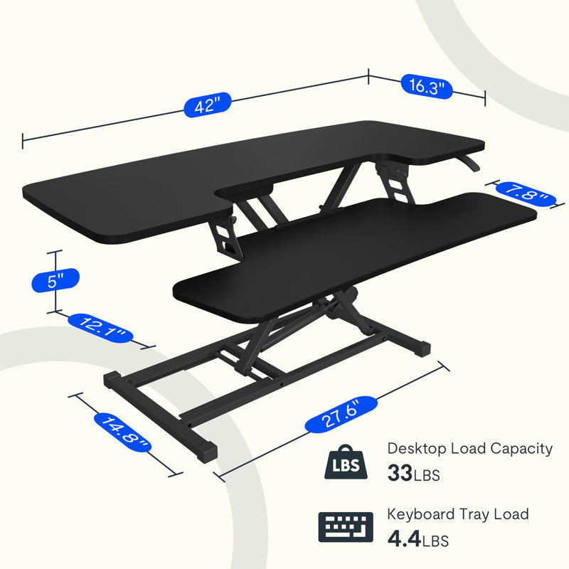 Desk Converter with Removable Keyboard Tray, Black, 19.7" H x 42" W x 24.1" D