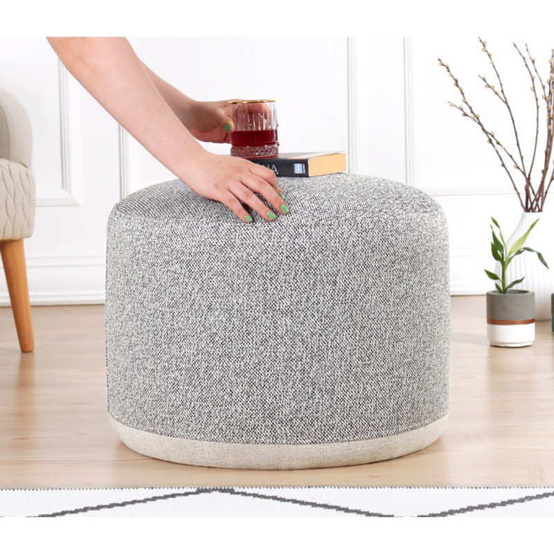 Stylish Pouffe Ottoman, 16.1 x 20.1 inches, Grey 100% Linen, Orthopedic 35 DNS Sponge, 4.0-inch Height with PVC Coated Hidden Legs | Perfect for Bohemian & Scandinavian Décor, Versatile & Comfortable Seating