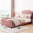 Twin Daybed In Charming Pink With Classic Stripe Headboard - Wood Structure Bewitching Materials, Bedroom Delight-1048457047