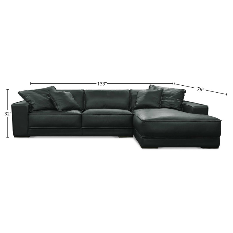 Canapé et chaise longue 133 po Stella, Orienté à droite (vu de face), Cuir véritable onyx rêveur