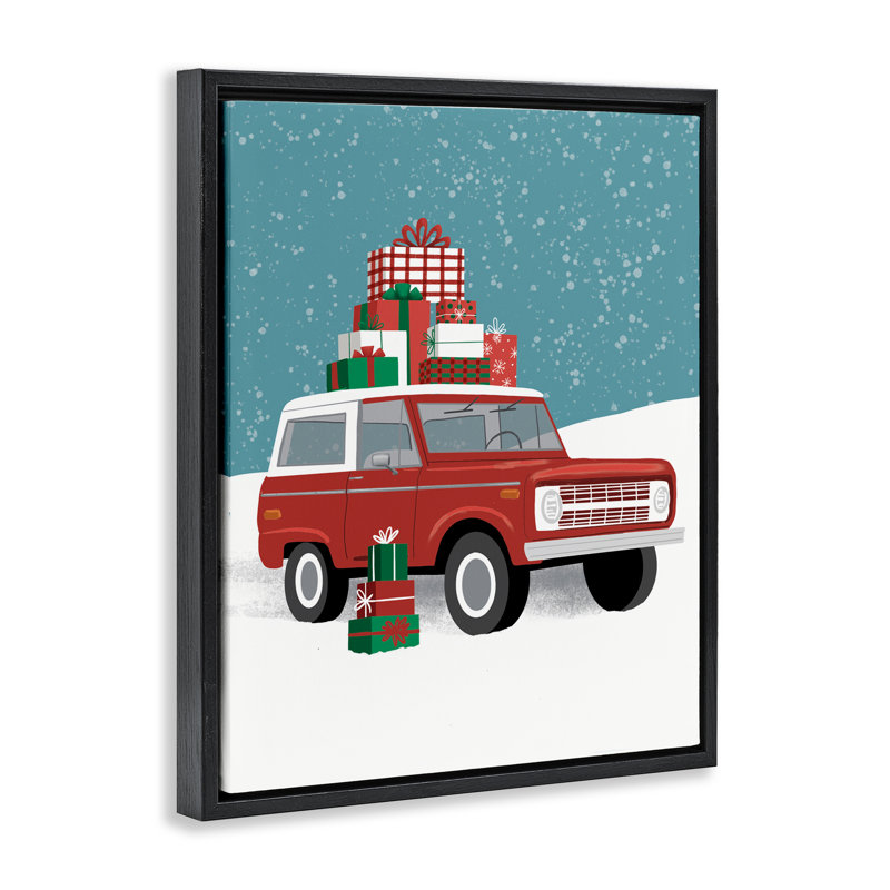 Cadre flottant rouge VUS Christmas Time, design par Jilly Jack Designs, Cadre flottant noir de jais, H 21 po x l 17 po