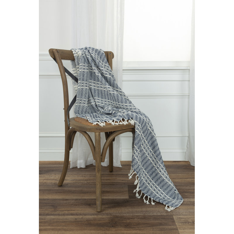 Full Size Blue and White Cotton Striped Throw Blanket