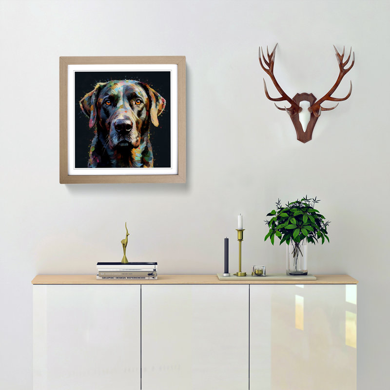 Labrador Retriever Glitch - Single Picture Frame Print on Wood, Oak