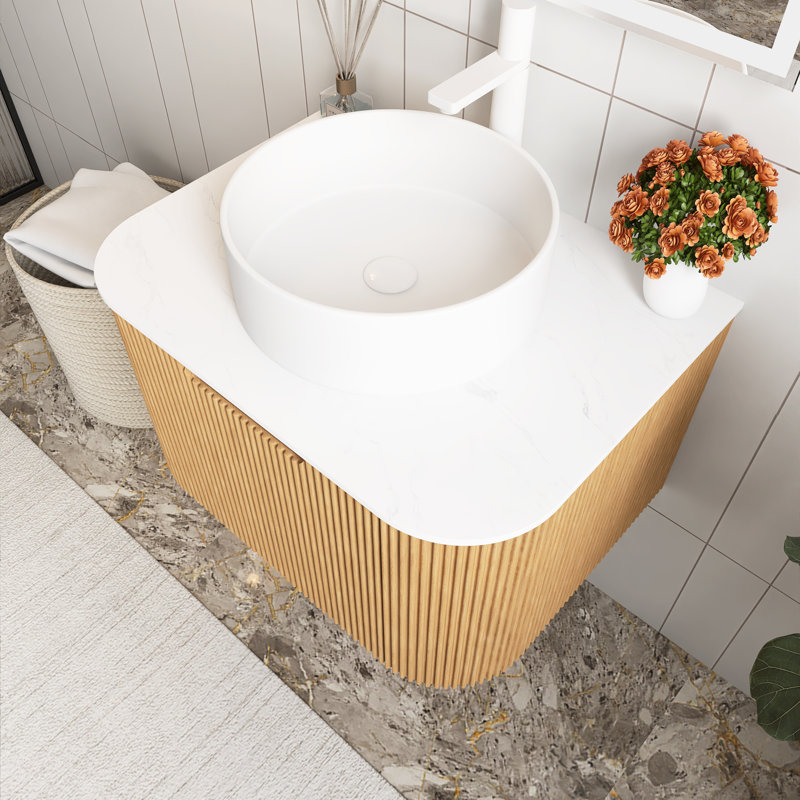 Meuble-lavabo flottant mural 24 po avec lavabo, Bois naturel