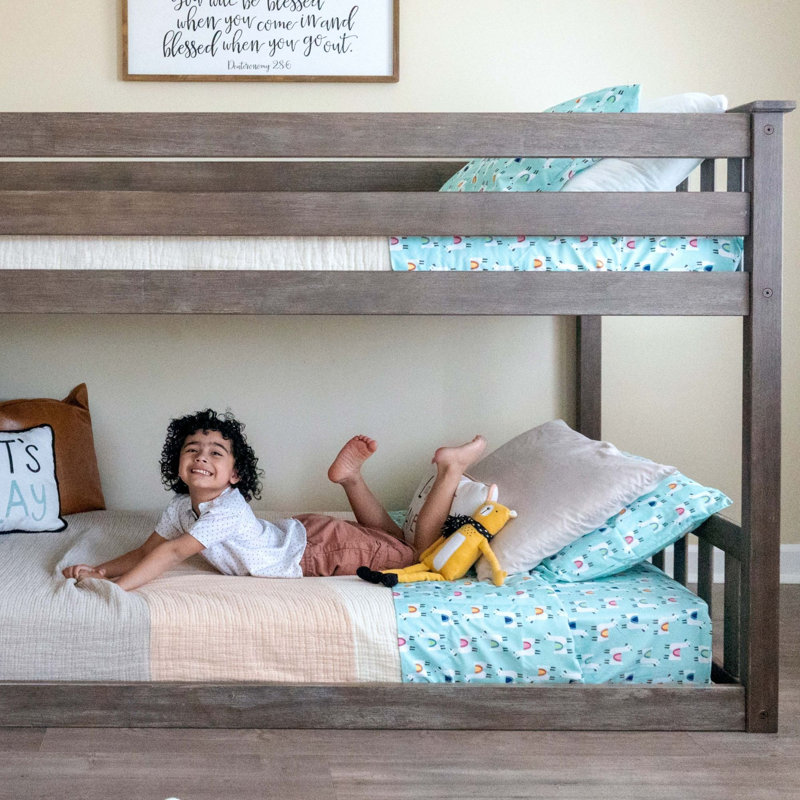 Aileana 42.5" W Solid Wood Twin Over Twin Bunk Bed with Built-In Ladder, Clay