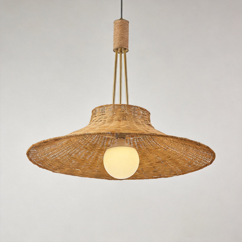 Large 24" Aged Brass Rattan Pendant Light
