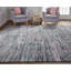 Tapis abstrait en laine noué à la main gris foncé-86586396