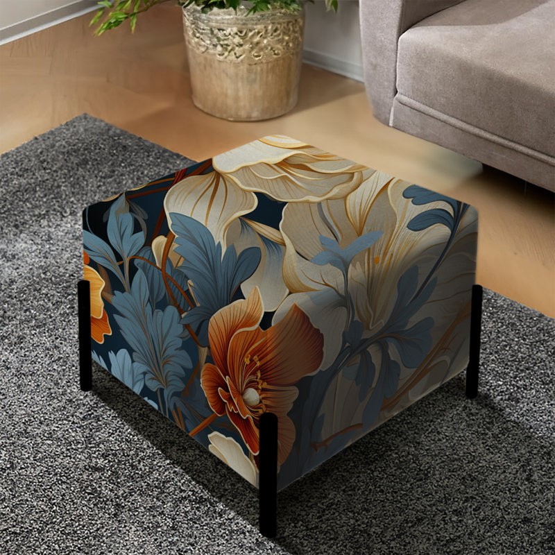 Intricate Beige Floral Harmony - Floral Square Ottoman