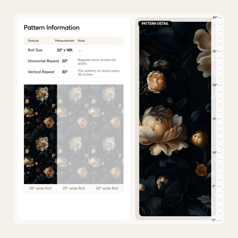Papier peint floral foncé foncé avec motif botanique décoratif doré et bleu marine
